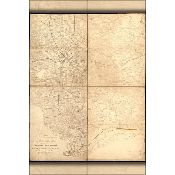 24"x36" Gallery Poster, civil war map of Richmond virginia defenses 1864