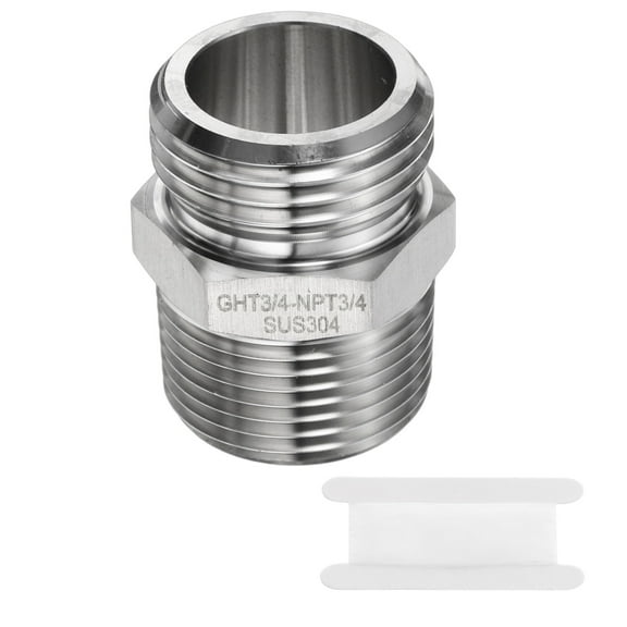 Uxcell 304 Stainless Steel Hex Nipple 3/4" GHT Male x 3/4" NPT Male Straight Thread Pipe Fitting Extension Pipe Fittings Connector Adapter for Water Oil Gas Tub