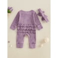 thumbnail image 4 of Suealasg Baby Girls Fall Footed Romper Bodysuits +Headband 3 6 Months Newborn Girls Crew Neck Long Sleeve Bow Print Full Length Jumpsuit, 4 of 7