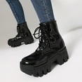 thumbnail image 2 of Women's Platform Chunky Combat Boots Punk Leather Thick Soles Lace up Mid Calf Riding Walking Short Boots, 2 of 5