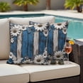 thumbnail image 4 of Blue White Daisy Outdoor Waterproof Pillow Covers, Vintage Farmhouse Butterfly Floral Wood Decorative Square Throw Pillowcase Sofa Cushion Sham for Patio/Couch/Chair, 16"x16" 2 Pack, 4 of 8