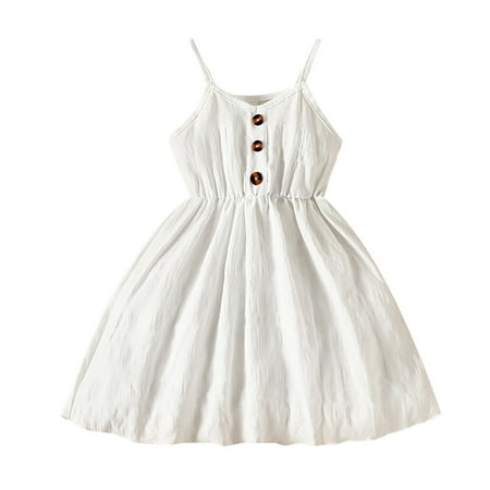 

XIEULQP Summer Dress Toddler Girls Solid Color Halter Pleated Dress Light and Cool Daily Casual Sundress for Girls Daily School Flower Girl Dress White