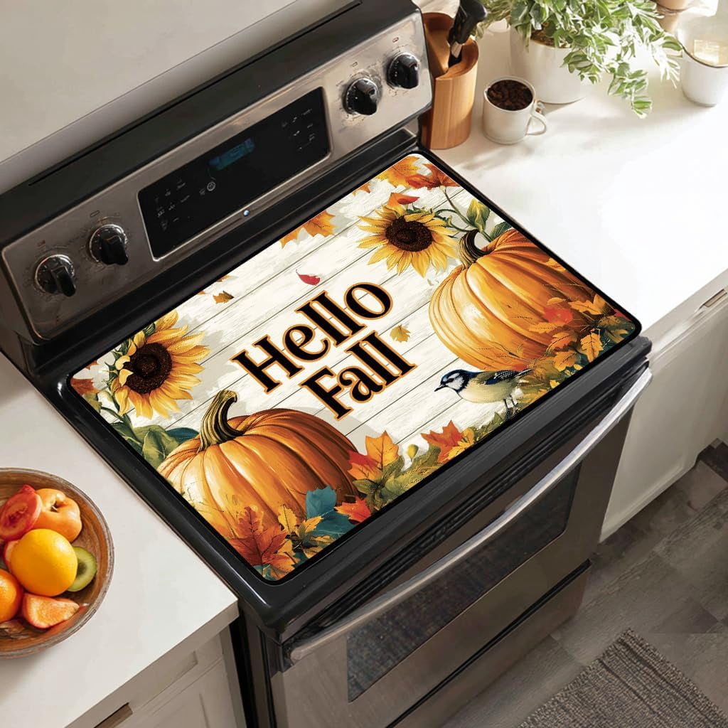 Fall Pumpkin Electric Stove Top Cover Protector,Autumn Sunflower Stove Top Covers for Gas Burners,Cooktop Mat for Ceramic Glass Cooktop Protector, Electric Stove Cover,Glass Top Stove Cover