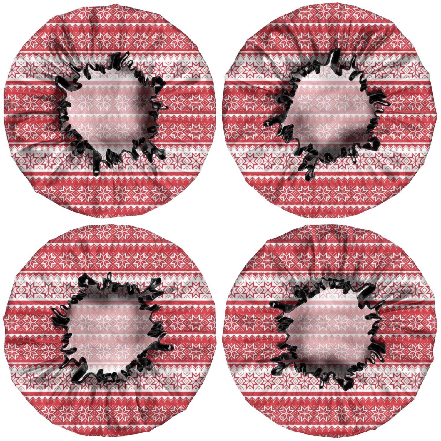 Shower Caps,Red Christmas Geometric Snowflake Pattern Waterproof Shower Cap for Women 4 Pieces,Double Reusable Hair Cover for Shower PEVA Elastic Stretch Hem