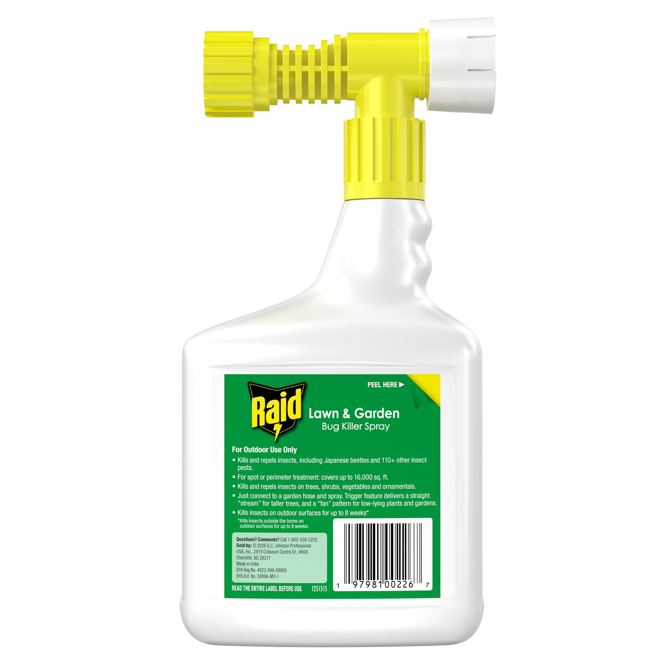 Raid Outdoor Lawn and Bug Killer Spray, Garden Hose Attachment for Outside Household Use on 110+ Insects, 8 Week Control, Fast and Easy, Spot and Perimeter Treatment, 32 fl oz