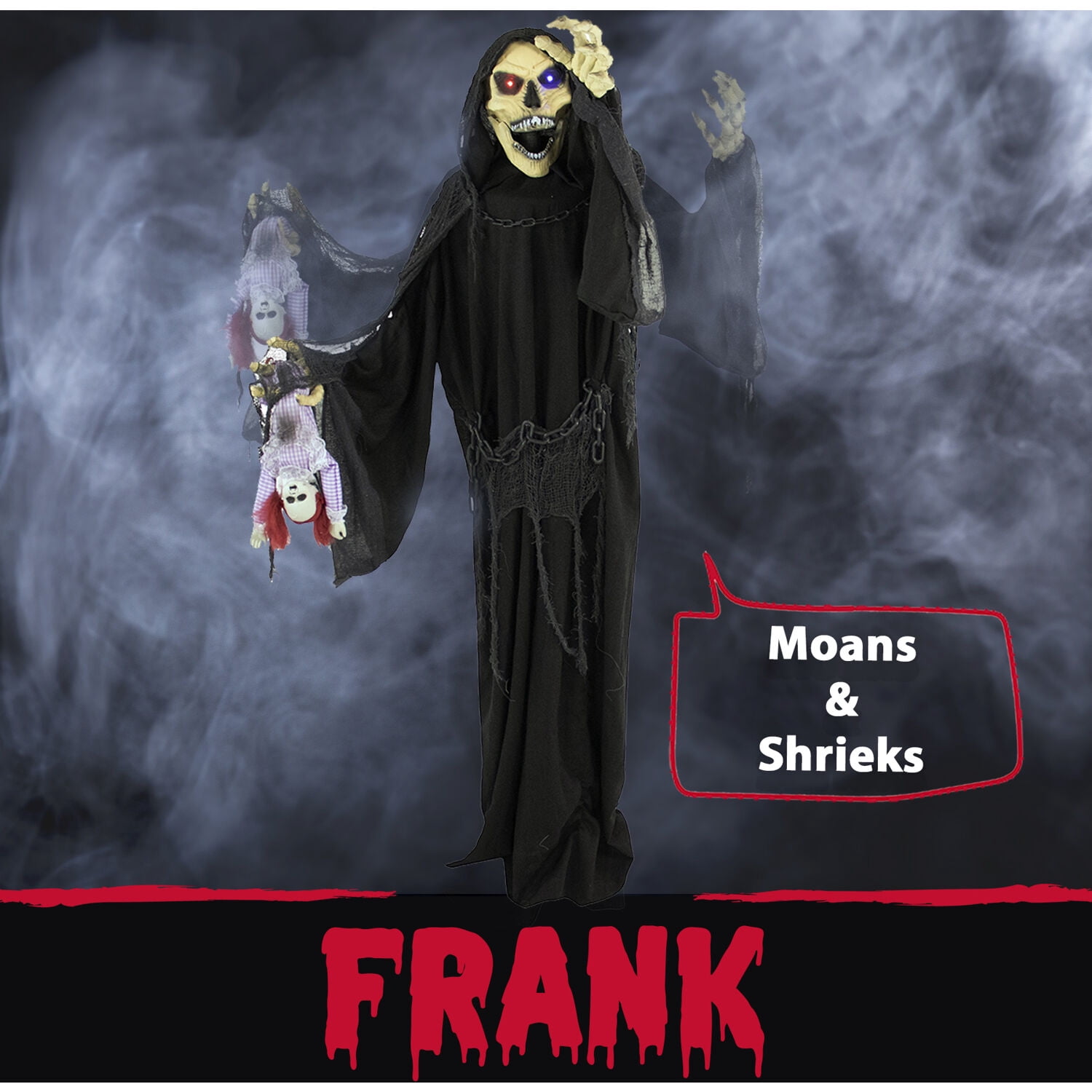 Haunted Hill Farm Life-Size 5.7 ft Animatronic Reaper, Indoor/Outdoor Halloween Decoration, Flashing Colorful Eyes, Poseable, Battery-Operated, HHRPR-6FLSA