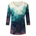 thumbnail image 4 of WTOBBY Women's Halloween Printed V-Neck Loose Shirt with 3/4 Sleeve, Casual Button Detail T-Shirt Top for Fall Season, Comfortable Fashion Apparel and Daily Wear,Sky Blue XL, 4 of 6