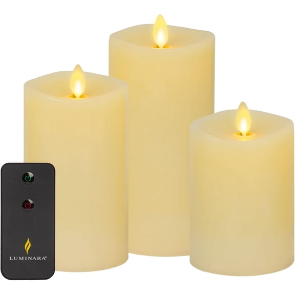 Pre-Owned Luminara - Set of 3 Ivory Flameless Candle Pillars with Remote - Melted Top Unscented - 3.0" x 4.5"/ 5.5"/ 6.5"