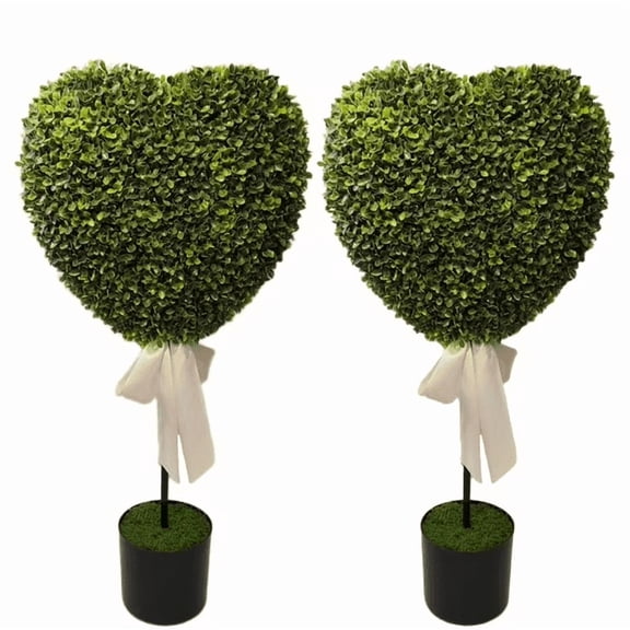 Valentine's Day Artificial Boxwood Decoration, 30'' Fake Heart-Shaped Topiary Tree, Faux Love Topiary Ball, for Indoor Outdoor Valentine's Day Wedding Porch Front Door Decor (2pcs Solid)