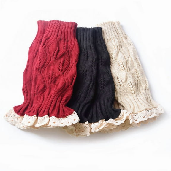 3-Pairs Women's Winter Knit Leg Warmers, 3-Pairs 24 Inch Dance Party & Sports Socks, Beige & Red & Black