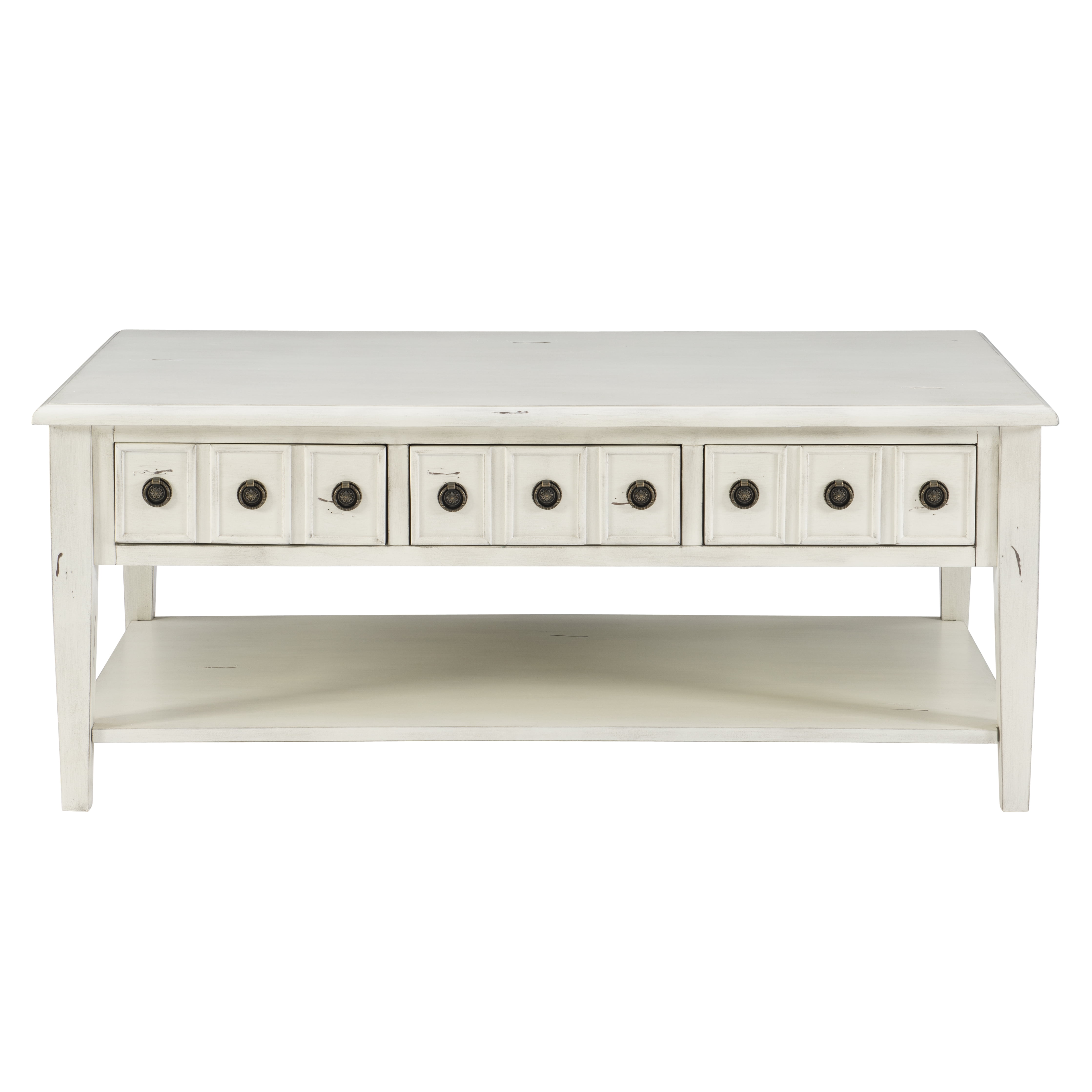 Powell Sadie 3-Drawer Coffee Table with Shelf, Cream