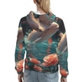 thumbnail image 7 of Balery Flower White Dolphin Pattern Womens Long Sleeve Hoodie, Pullover Hooded Sweatshirt, Kangaroo Pocket Hoodie with Eye-catching Drawstrings-Medium, 7 of 7