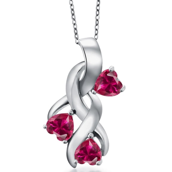 Gem Stone King 925 Sterling Silver Red Created Ruby Pendant Necklace for Women (1.80 Cttw, Heart Shape 5MM, With 18 inch Silver Chain)