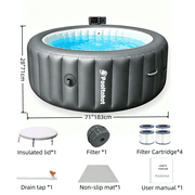 POOLTOHOT Inflatable Hot Tub 71 x 28, Portable Hot Tubs Built-in Heat Pump and 6-Color Lights for 2-4 Person, Blow Up Outdoor Hot Tubs with 143 Soothing Air Jets and Filter System for SPA