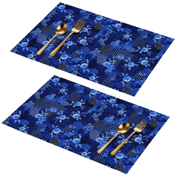 Placemat, Pioneer Flower Floral Print Pattern Place Mats Table Mat Set Of 2, PVC Washable Placemats for Party Kitchen Dining Decoration, 18x12 Inch, Fade Resistant