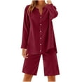 thumbnail image 2 of Ndbuld Womens Summer Tops 2025 Fashion Cotton Linen Short Sleeve Shirts V Neck Casual Loose Fit Button Tunic Blouses Outfits Family Gifts Red 2XL, 2 of 9