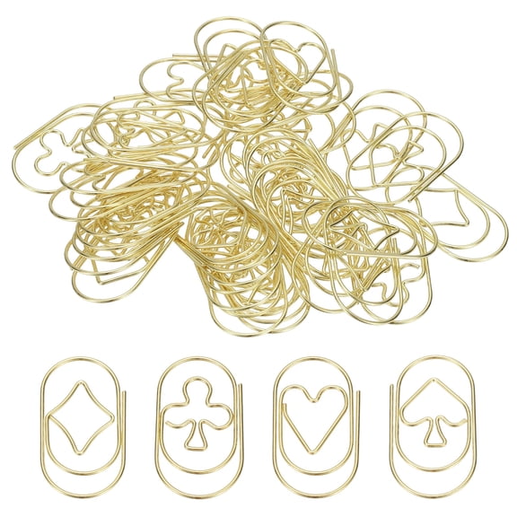 40pcs Paper Clip, Poker Pattern Paper Clip Small Cute Rust-Proof Metal Strong Durable Bulk for Office Home, 36mm, Gold