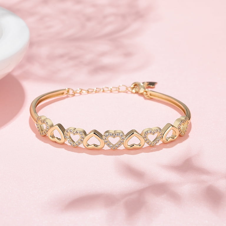 Amy & Annette Gold Heart Bangle Bracelet, Adjustable photo 4