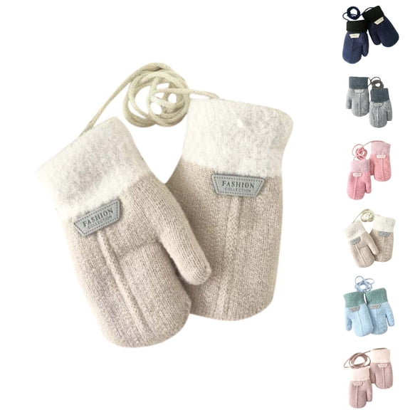 Bmisegm Kids Ski Snow Gloves Mittens Baby Kids Ski Knitted Boys Girls Winter Gloves Soft Khaki S