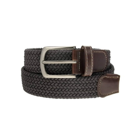 Braided Belt Unisex Silver Nickel Finish Buckle Faux Leather Elastic Woven Stretch Mens Womens