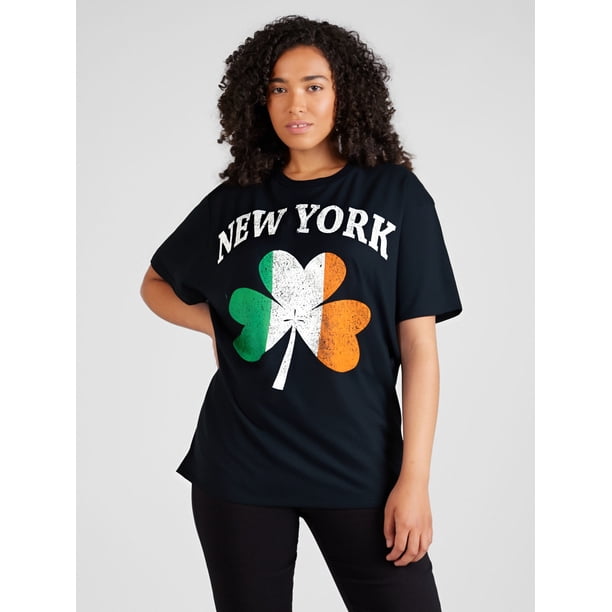 New York Irish Flag Shamrock T-Shirt I St Patrick's Day Gift T-Shirt Graphic Tees Short Sleeve CasuaCamisetas de verano para mujer, manga corta, cuello redondo, casual, lindo, con gráficos, camisetas