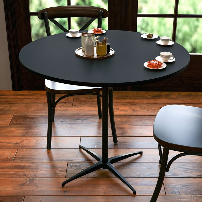 EMMA + OLIVER 36'' Round Wood Bar Table, Adjustable Height, Black