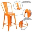 thumbnail image 2 of 24'' High Orange Metal Indoor-Outdoor Counter Height Stool with Back, 2 of 9