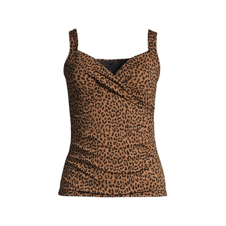 Lands' End Women's Chlorine Resistant V-Neck Wrap Underwire Tankini Swimsuit Top Adjustable Straps