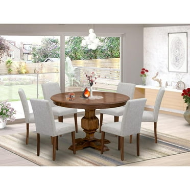East West Furniture Ferris 7-Piece Wood Dining Set in Doeskin/Antique Walnut
