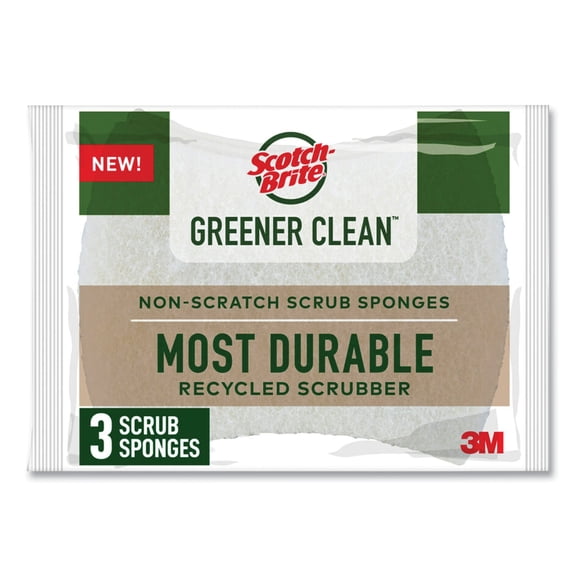 Greener Clean Non-Scratch Scrub Sponge, 2.6 x 3.3, 0.7" Thick, White, 3/Pack | Bundle of 10 Packs