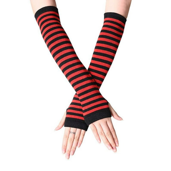 Goth Arm Warmers Punk Fingerless Gloves Y2K Arm Sleeves Costume Long Stripe Gloves L Free