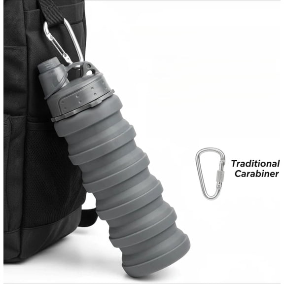 PLERISE Collapsible Water Bottle 2 Pack, Portable 500 ml Silicone Travel Bottle with Carabiner for Camping Mountaineering, Purple Grey