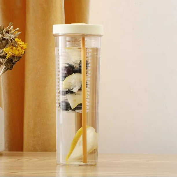 Portable Water Bottle with Folding Straw Tea Separator | Drop-Resistant PC Material | Transparent Leakproof Mug | Fruit Infuser Filter | 23.5x8cm | 400g | Pink Yellow Blue | 1 Pack