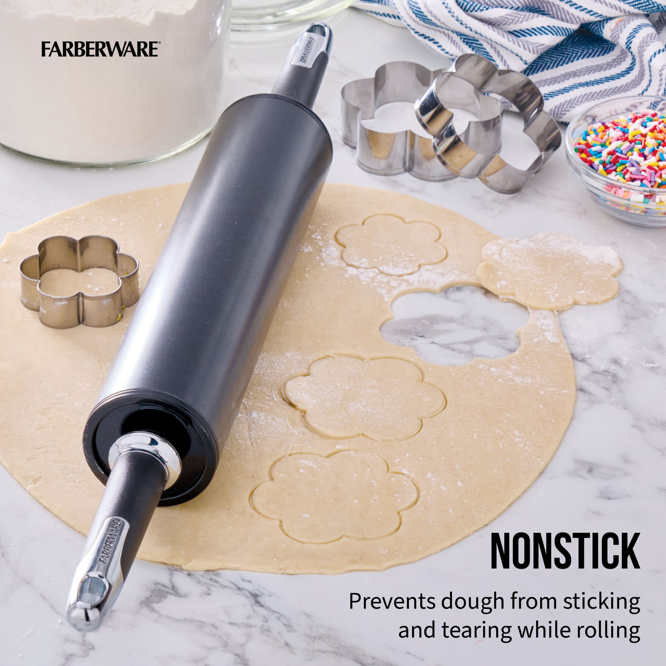 Farberware Professional Non-Stick Steel Rolling Pin, Black