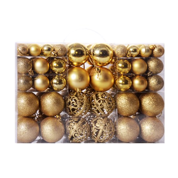 Felcia Bauble Gold Plastic Glitter Christmas Ball Ornaments, 100 Count