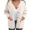 thumbnail image 2 of Women's Casual Round Neck Cardigan Sweater, Lightweight Button Front Open Knitwear with Soft Wool Blend Fabric, Chic Cropped Fit for Fall and Winter, Everyday Comfortable Cardigan for Women White XXL, 2 of 5
