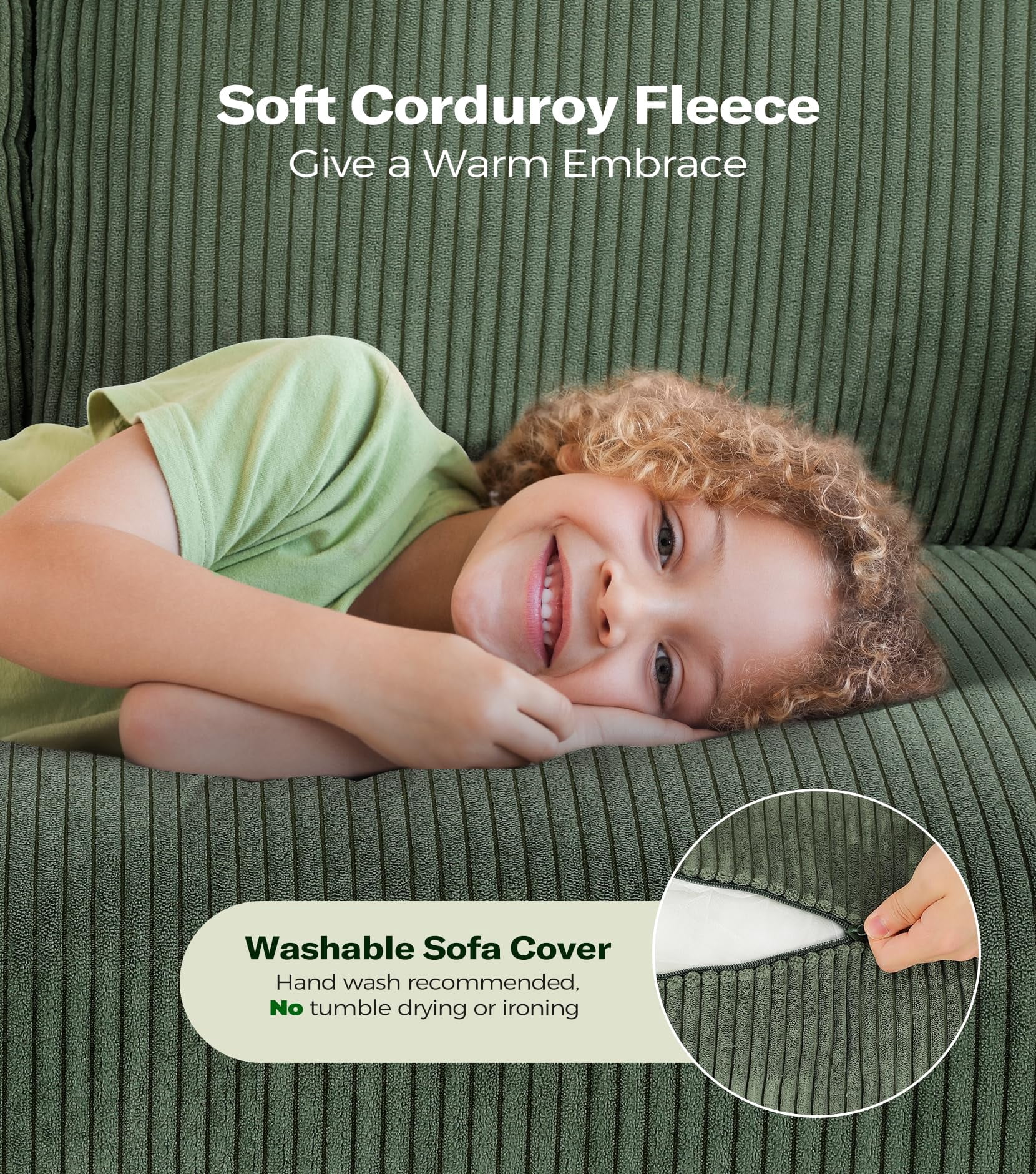 Welzona 51" Corduroy Loveseat Sofa, Small 2-Seater Couch for Small Spaces, Tool-Free Assembly,Green