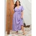 thumbnail image 2 of Yesfashion Womens Plus Size V Neck Wrap Maxi Dress High Waist Ruffle Summer Casual Dress With Belt, 2 of 5