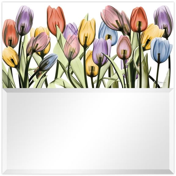 Empire Art Direct  Tulip Scape Square Beveled Mirror on Free Floating Printed Tempered Art Glass