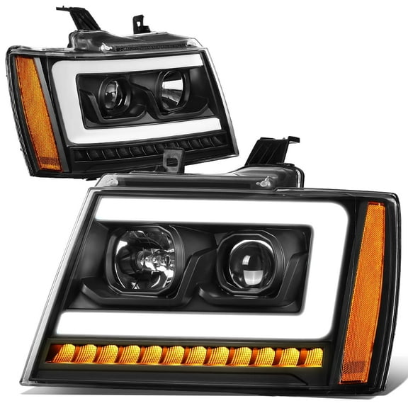 DNA Motoring For 07-14 Tahoe Suburban Avalanche LED DRL Sequential Signal Projector Headlight Pair Black Amber