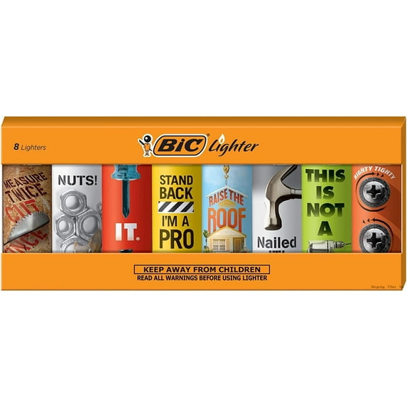BIC Pocket Lighter, Special Edition Shop Talk Collection, Assorted Unique Lighter Designs, 8 Count Pack Of Lighters