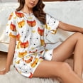 thumbnail image 4 of Xecao Cute Fox with Heart Pattern Women's Short Sleeve Pajama Set Soft Sleepwear Lounge Set with Button Front Top and Drawstring Shorts with Pockets-4X-Large, 4 of 6