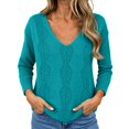 thumbnail image 2 of Edvintorg V Neck Sweaters for Women Plus Size Long Sleeve Casual Lightweight Knit Sweater Womens Clothing Green XL, 2 of 7