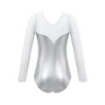 thumbnail image 4 of Sxiwei Kids Girls Long Sleeve Metallic Ballet Dance Leotard Bodysuit Gymnastic Skating Jumpsuit Silver 4, 4 of 9