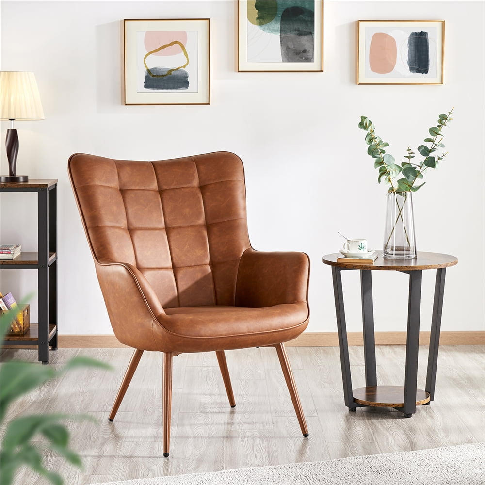 Alden Design Faux Leather Wingback, Cool Leather Accent Chairs For Living Room