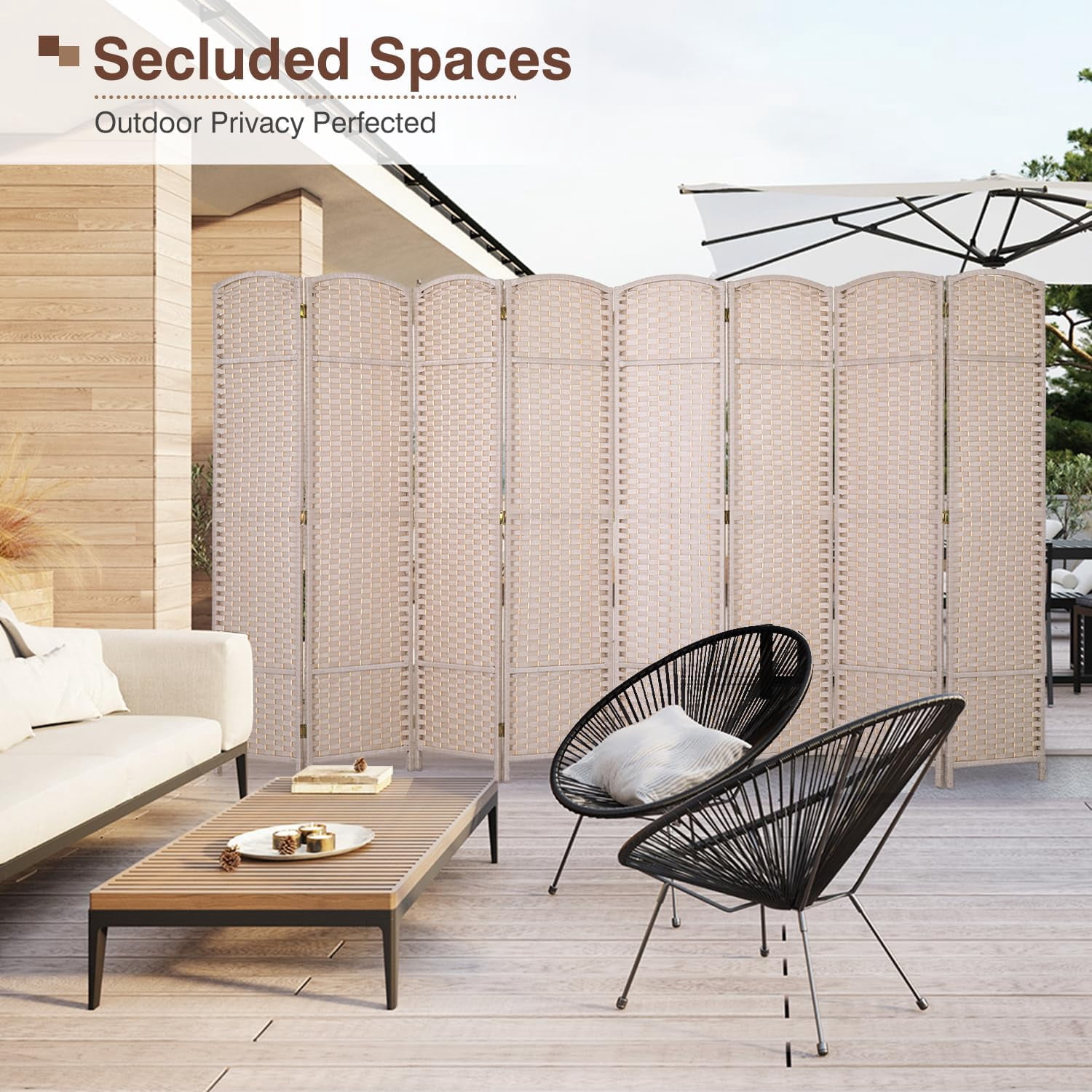 Dkelincs 8 Panel Room Dividers 5.6 FT Tall Portable Privacy Screen Folding Wood Partition Wall Divider for Room Separation, Beige