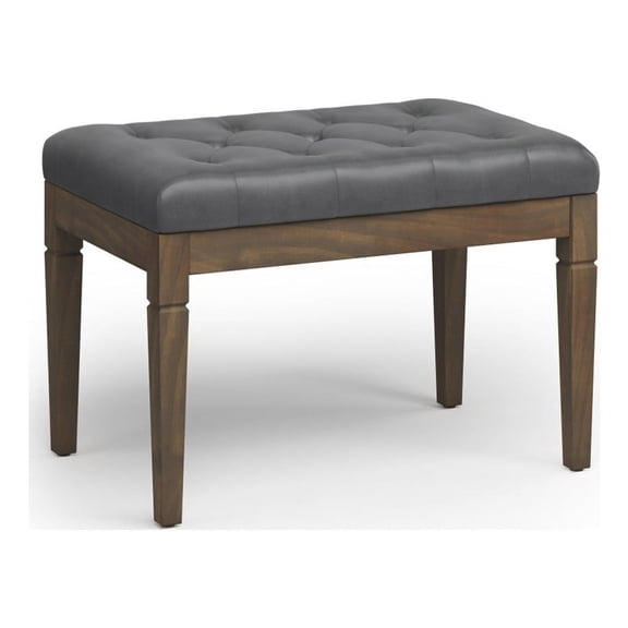 Waverly 28 inch Wide Traditional Rectangle Small Tufted Ottoman Bench in Stone Grey Vegan Leather