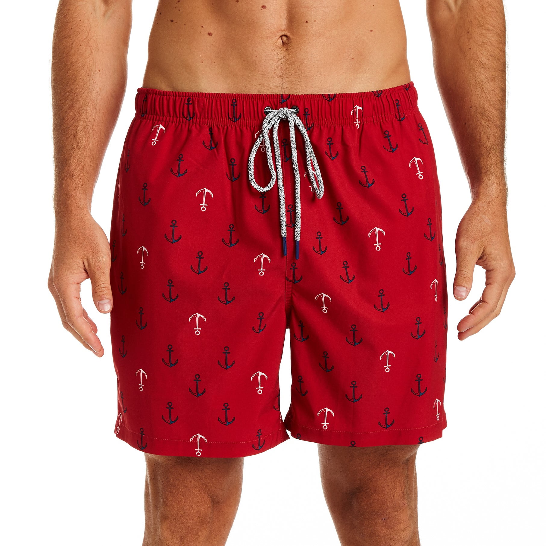 RFT Rainforest Men's Mesh Lined Quick Drying Swim Trunk, Ships Ahoy, Ribbon Red, M