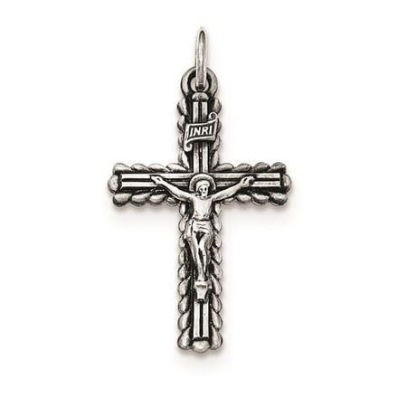 925 Sterling Silver Antiqued and Brushed INRI Crucifix Polished Charm Pendant