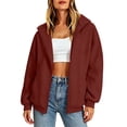 thumbnail image 5 of Josdec Women's Full Zip Fleece Thickened Sweatshirts Long Sleeve Stand Collar Lined Oversized Stitch Detail Casual Jacket with Side Pockets S-XXL, 5 of 9